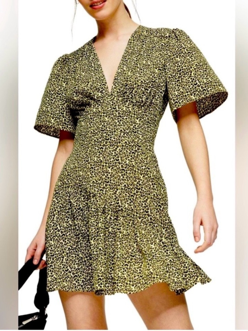 Topshop Leopard Print V-Neck Mini Dress, Size 10